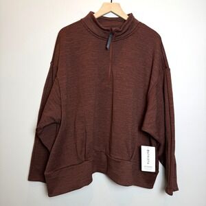 NWT Athleta Womens 3X Altitude Polartec Half Zip Sweatshirt Brown Plus Relaxed